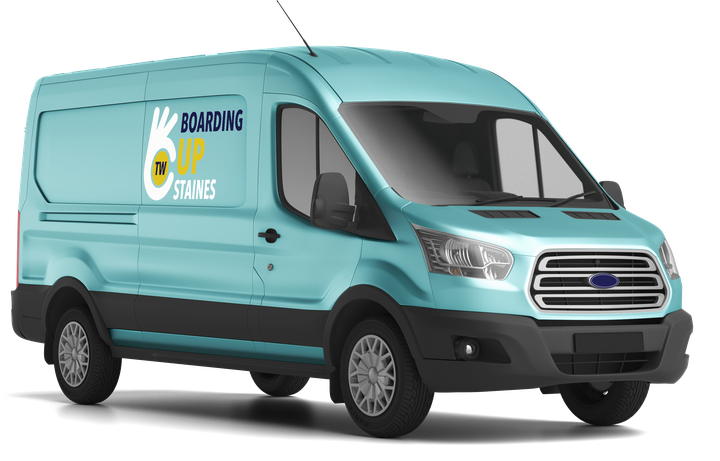 Boarding Up Staines van carrying plywood boards and fixings